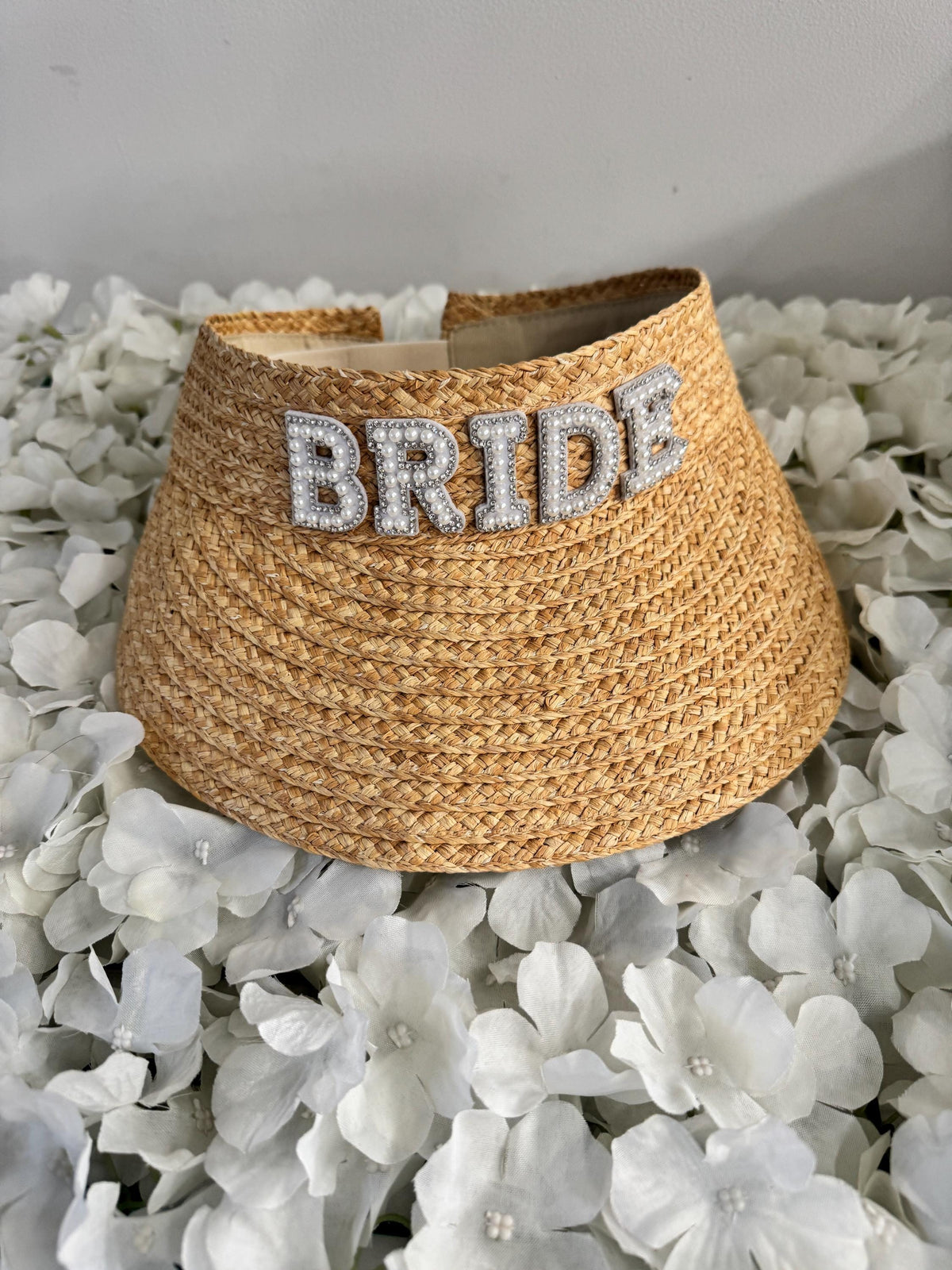 Bride Straw Visor: Pearl Embellished Bridal Party Hat