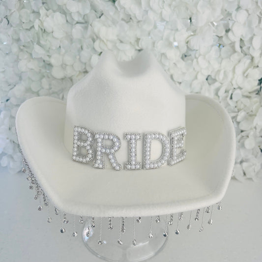 Bride Rhinestone Tassel Cowboy Hat
