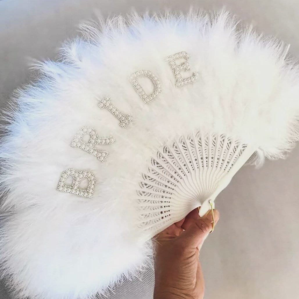 Extra Large White Feather Bride Fan