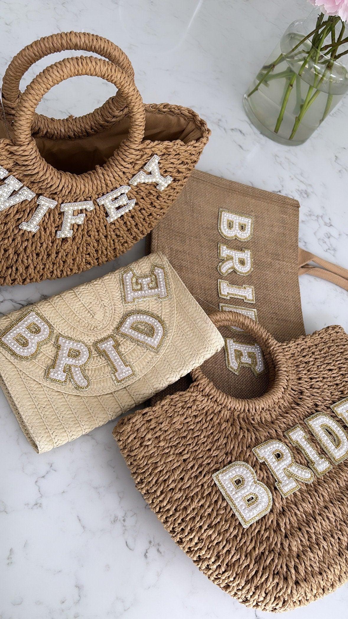 Personalised Bride Straw Clutch: Wifey Beach Bag