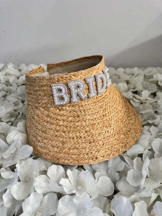 Bride Straw Visor: Pearl Embellished Bridal Party Hat