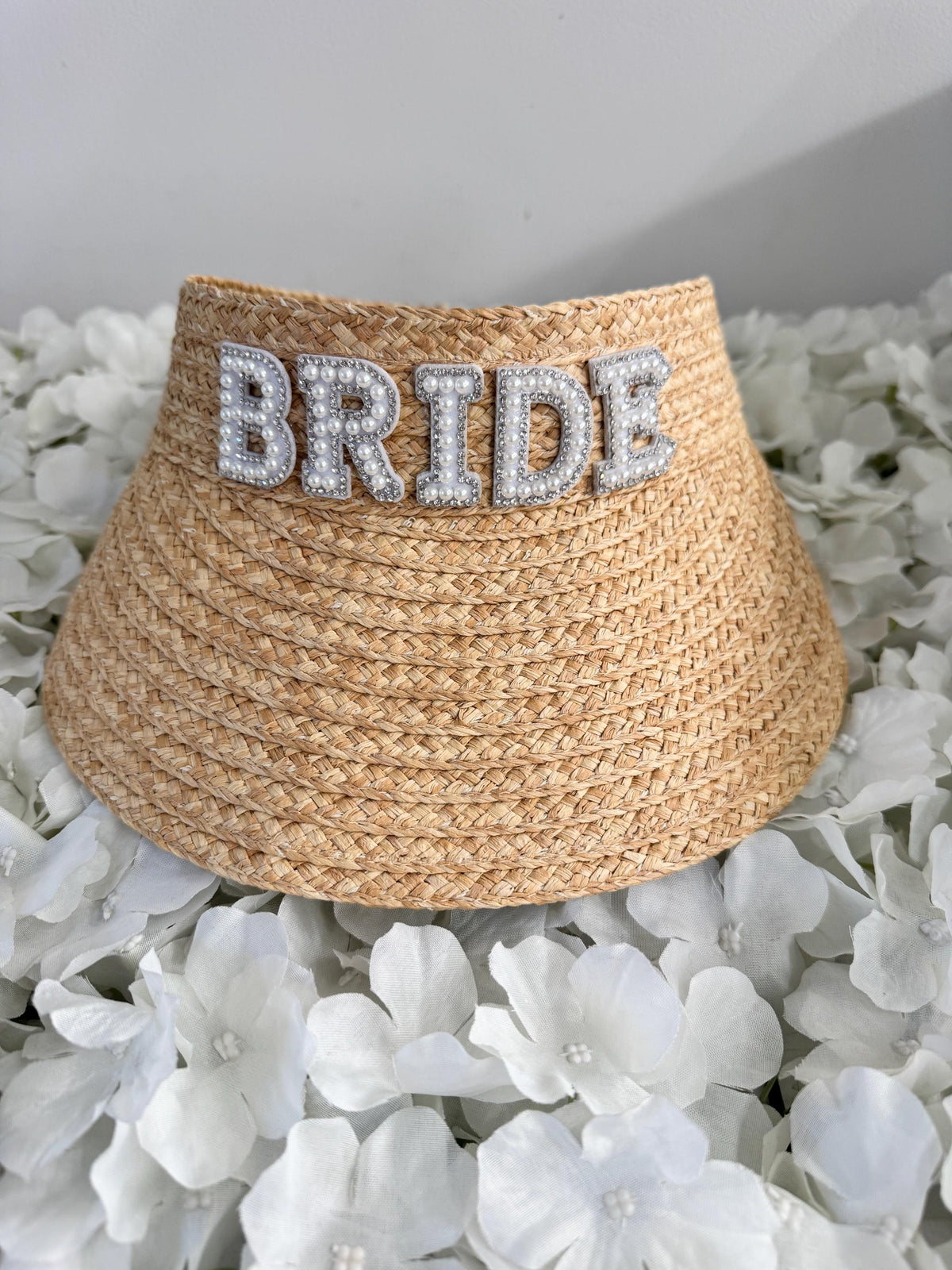 Bride Straw Visor: Pearl Embellished Bridal Party Hat