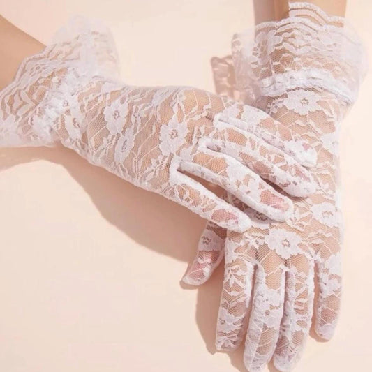 Elegant White Lace Gloves - Bridal Wedding Accessories | Vintage Floral Design | Victorian Inspired Formal Gloves