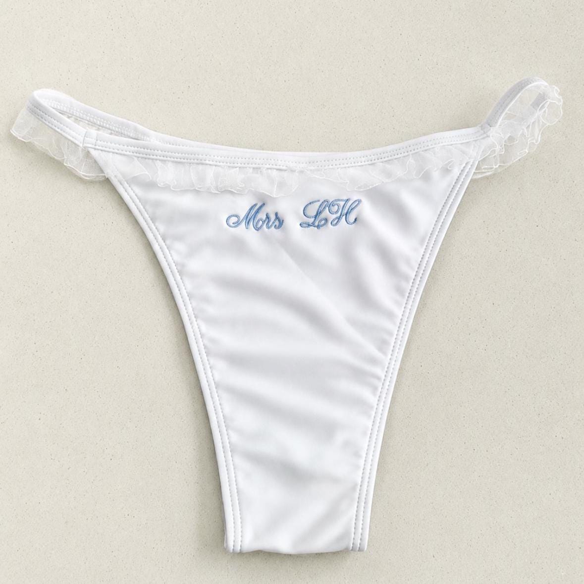 Personalised Bride Bikini | Mrs Bikini |Embroidered Honeymoon Swimwear | Hen Party Bikini | Frill Bikini