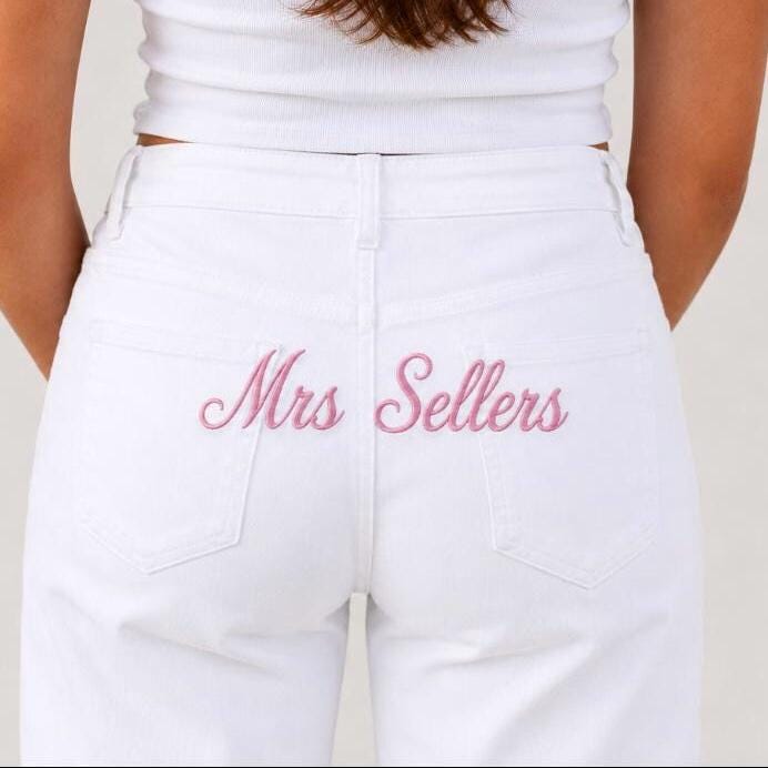 Custom Embroidered Jeans | Personalised Bridal Jeans | Custom Embroidered Mrs Jeans | Personalised Embroidered Jeans | Bride to Be Jeans